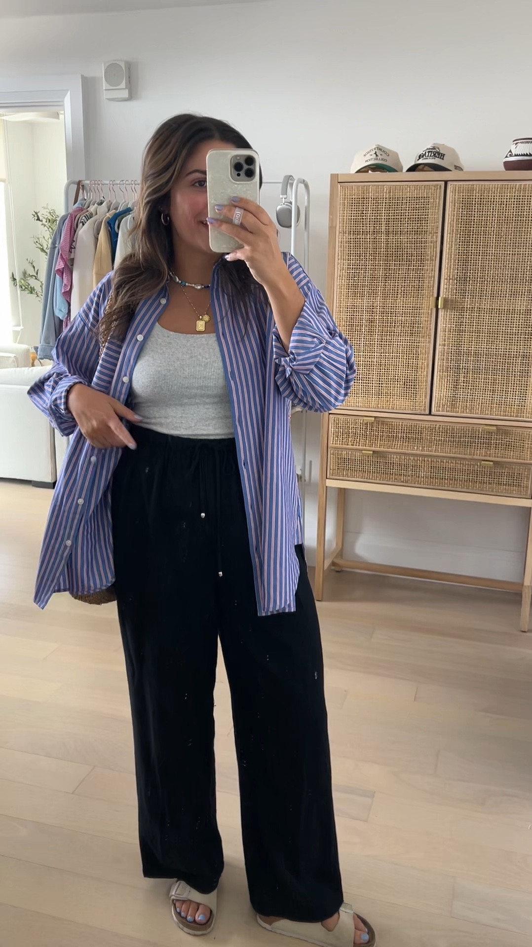 Love this easy daily outfit! Pants are from Amazon & around $30 - SO COMFY. Paired them with a skims tank (sooo soft), and an oversized button down from Loft. 

All true to size, M! Birks are a 38 (7.5)

#LTKFindsUnder100 #LTKSaleAlert #LTKVideo