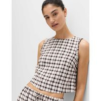M&S Linen Rich Gingham Vest Top Brown Mix | Marks & Spencer (UK)