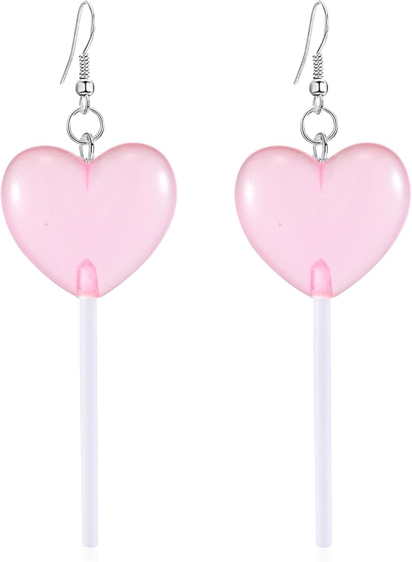 Food Sweet Cute Clear Transparent Heart Candy Resin Lollipop Earrings Resin Candy Earrings Costum... | Amazon (US)