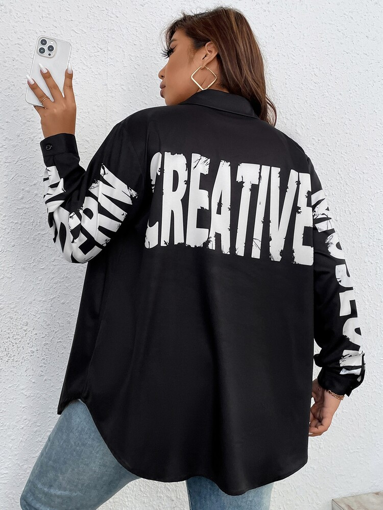 Plus Letter Graphic Drop Shoulder Shirt | SHEIN