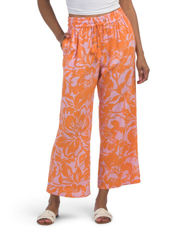 Printed Linen Blend Wide Leg Pull On Pants | TJ Maxx