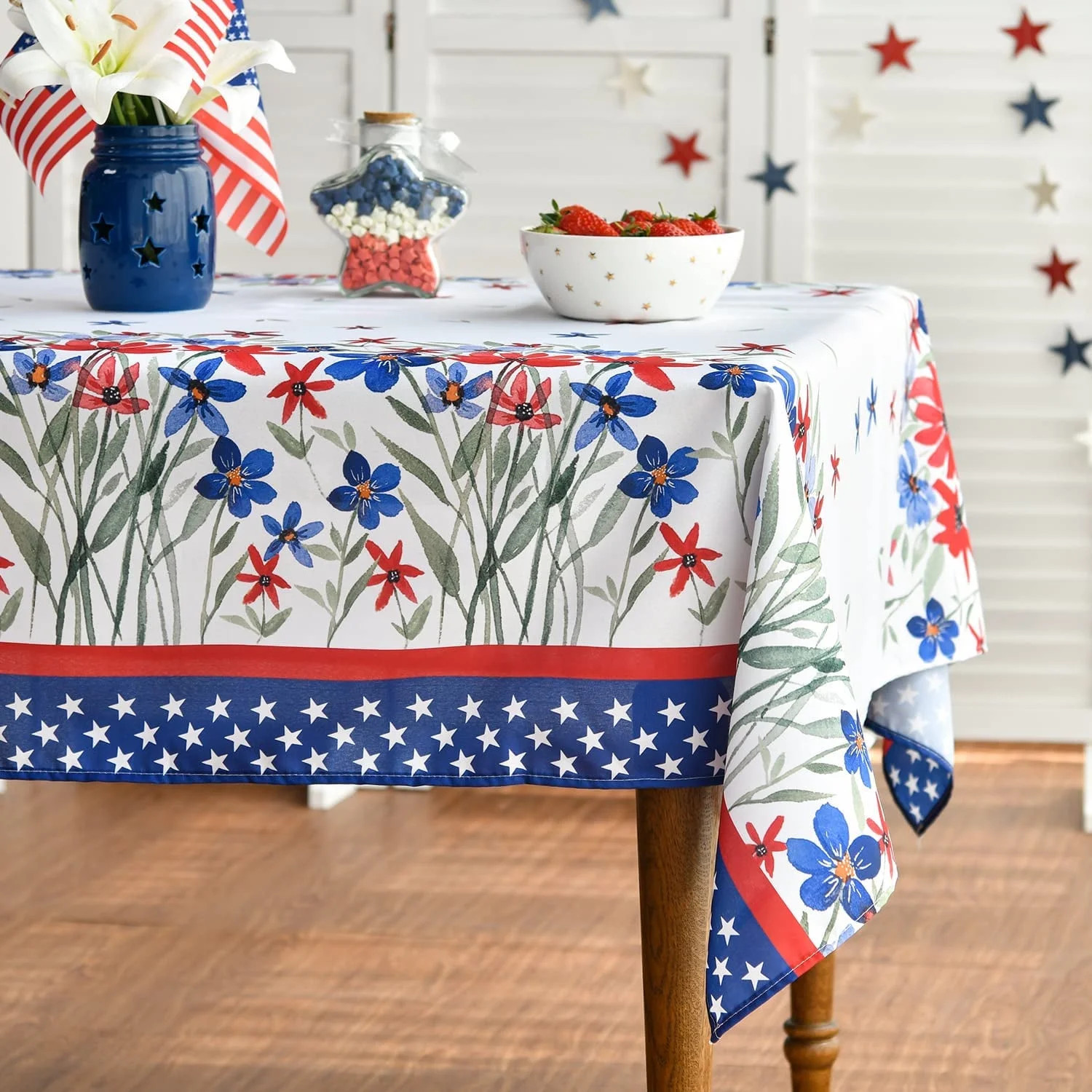 Smile 4th of July Tablecloth 60 x 104 Inch, Patriotic Poppy Floral Independence Memorial Day Tabl... | Walmart (US)