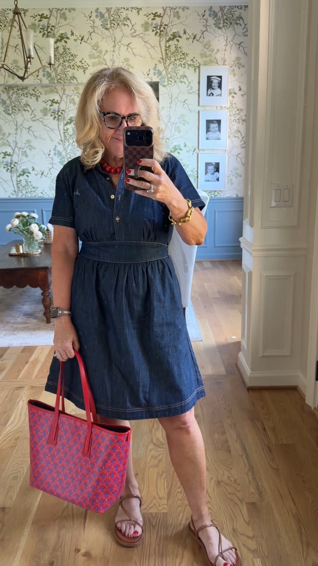 3 season denim dress! Major sale Talbots denim dress size 8 petite it’s definitely not a Shorty short dress which is really nice for a lot of us 

My tote is designer liberty of London. I did find a quince red tote in leather that’s beautiful. That would make a really great bag. Also 

#LTKSaleAlert #LTKOver40 #LTKootd