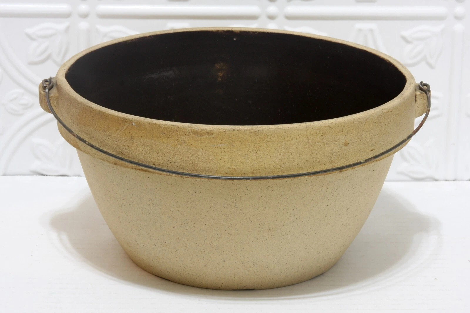 Stoneware Bowl Native American  Chief National Pottery Wire Bail Handle Antique | eBay | eBay US