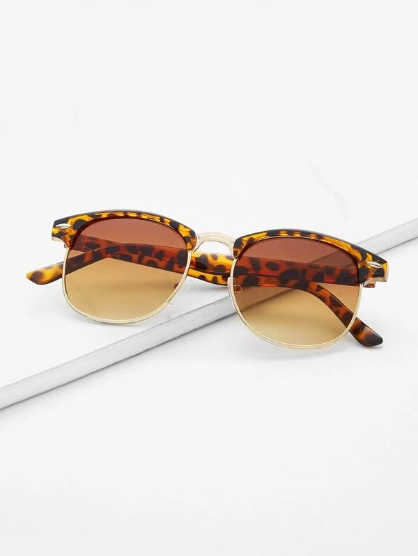 Leopard Browline Retro Sunglasses | SHEIN