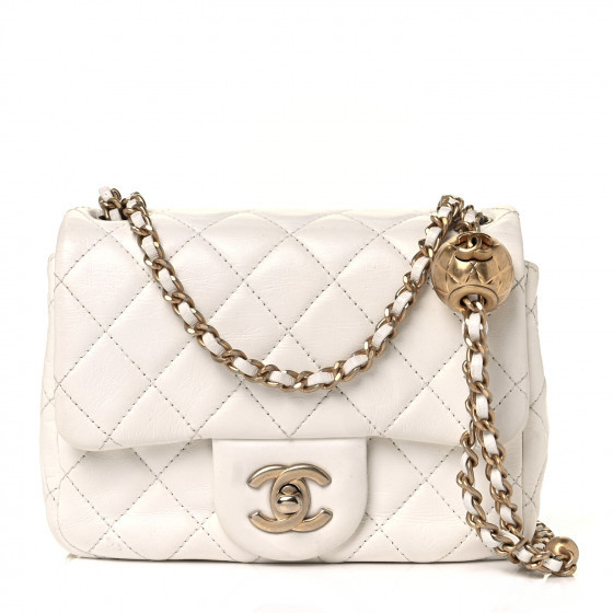 CHANEL Lambskin Quilted CC Pearl Crush Mini Flap White | Fashionphile