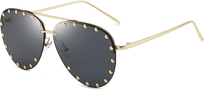 Dollger Rimless Oversized Sunglasses Fashion Rivet Aviator Sunglasses Metal Frame Studded Sunglas... | Amazon (US)