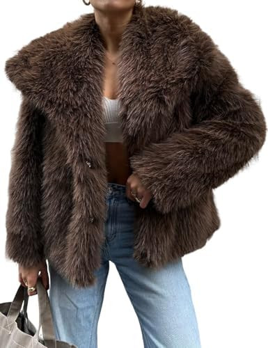 Yimoon Womens Faux Fur Coat Lapel Open Front Fluffy Shaggy Jacket Winter Warm Furry Overcoat | Amazon (US)