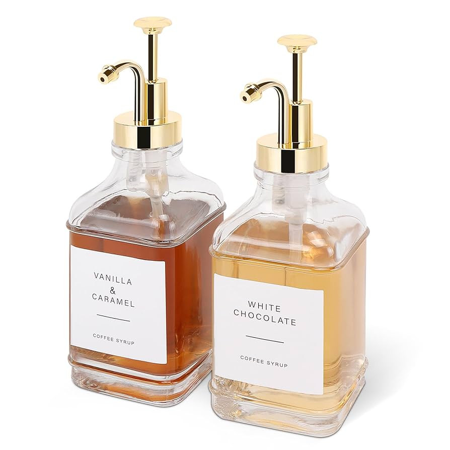 Coffee Syrup Dispenser for Coffee Bar, Clear Glass Syrup Bottles with Pump, Refillable Maple Syru... | Amazon (US)