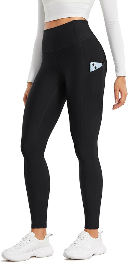 CRZ YOGA Womens Fleece Lined Leggings with Pockets 28'' - Thermal Winter Warm Full Length Pants C... | Amazon (US)