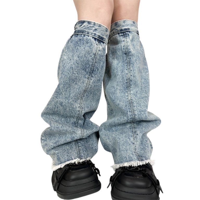 Women Distressed Jeans Leg Warmer with Elastic Cuffs Punk Washed Denims Flared Boot Cover Footles... | Walmart (US)