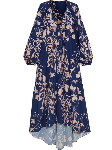 Borgo De Nor - Matilde Asymmetric Printed Crepe De Chine Dress - Navy | NET-A-PORTER (US)