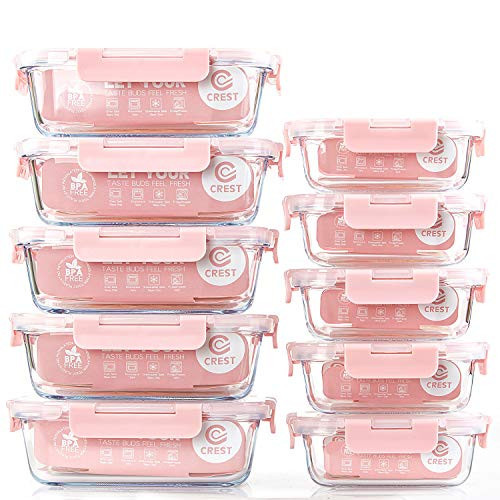 C CREST [10 Pack] Glass Meal Prep Containers, Food Storage Containers with Lids Airtight, Glass Lunch Boxes, Microwave, Oven, Freezer and Dishwasher Safe | Amazon (US)