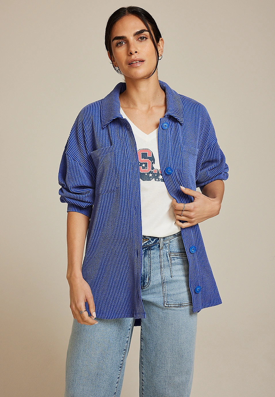 Wavy Ribbed Shacket | Maurices