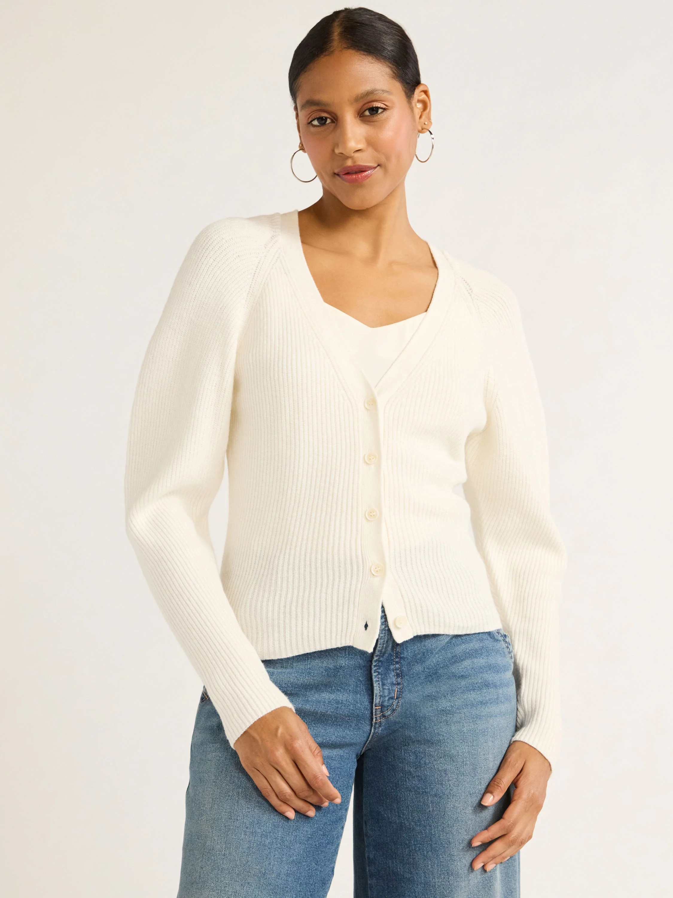 Scoop Women's Puff Sleeve Cardigan Sweater, Lightweight, Sizes XS-XXL | Walmart (US)