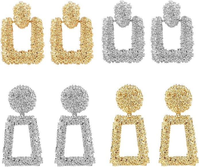 Statement Drop Earrings Large Metal Geometric Dangle Earrings Silver/Gold for Women Girls | Amazon (US)