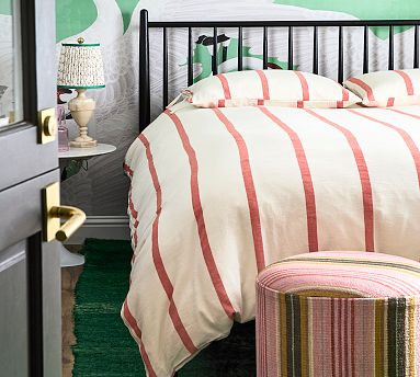 Cotton Linen Stripe Duvet Cover & Shams | GreenRow