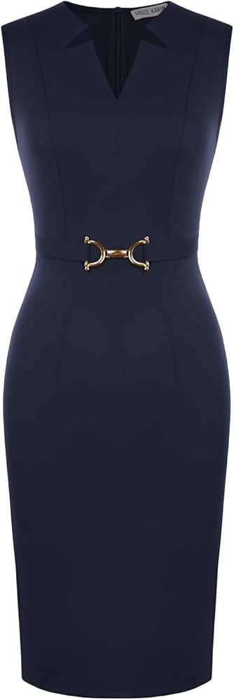 GRACE KARIN Work Dresses for Women 2026,V Neck Business Office Bodyon Dress,Sleeveless Pencil Sem... | Amazon (US)