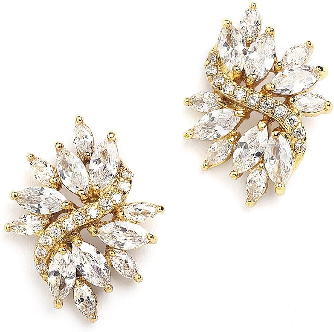 Mariell Gold Cubic Zirconia Bridal Earrings, Silver Platinum Plating, CZ Crystal Wedding Earrings... | Amazon (US)