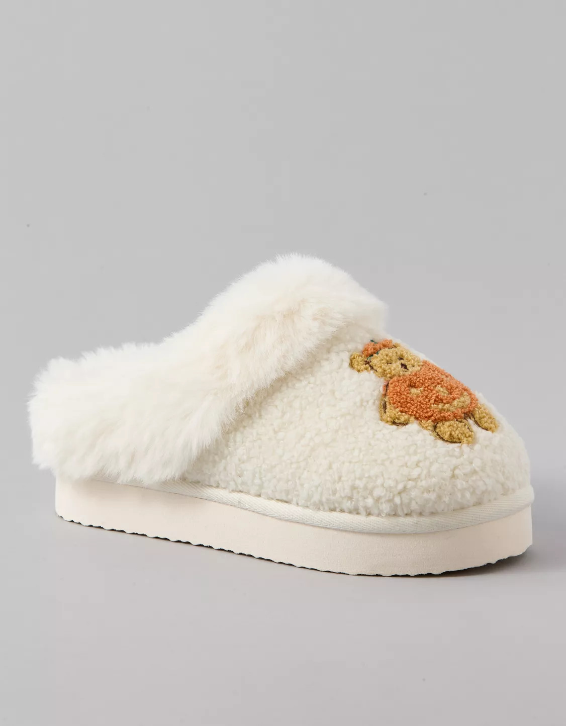 AE Pumpkin Teddy Bear Scuff Slipper | American Eagle Outfitters (US & CA)