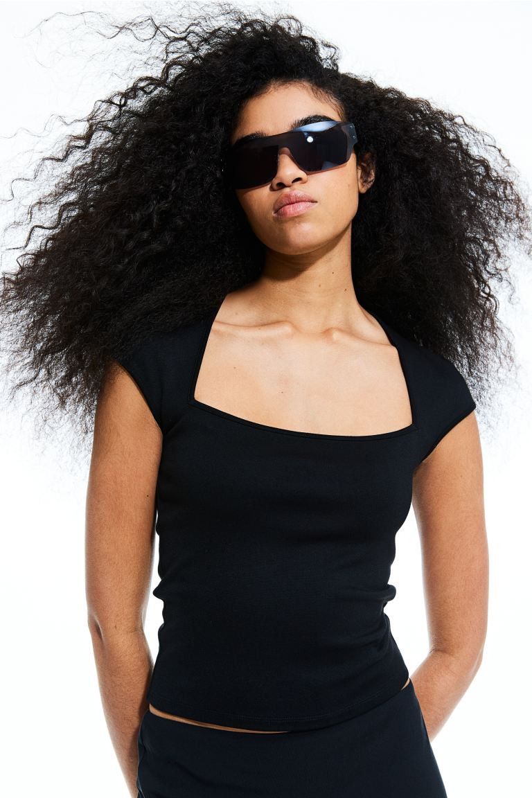 Cap-sleeved Top | Black Top Tops | HM top Outfit | Summer Outfits 2023 | | H&M (US + CA)