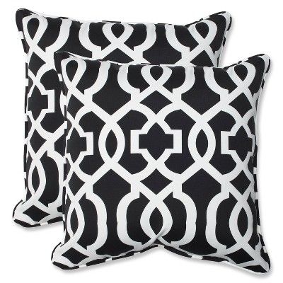2pc Square Outdoor Decorative Throw Pillow Set - Black/White - Pillow Perfect | Target