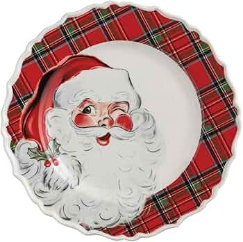 Mud Pie Christmas Santa Tartan Rim Salad Plate | Amazon (US)