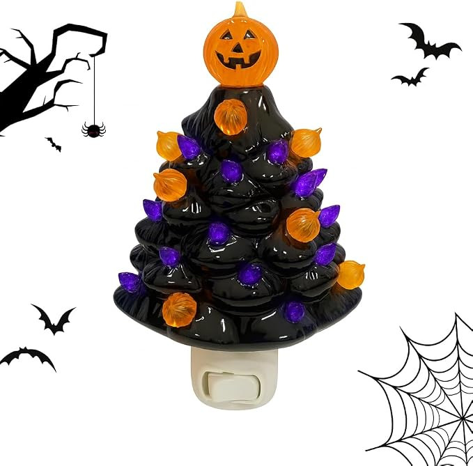 Ceramic Halloween Tree Night Light – Jack O' Lantern Bubble Tree Decoration – Hand Painted Ni... | Amazon (US)