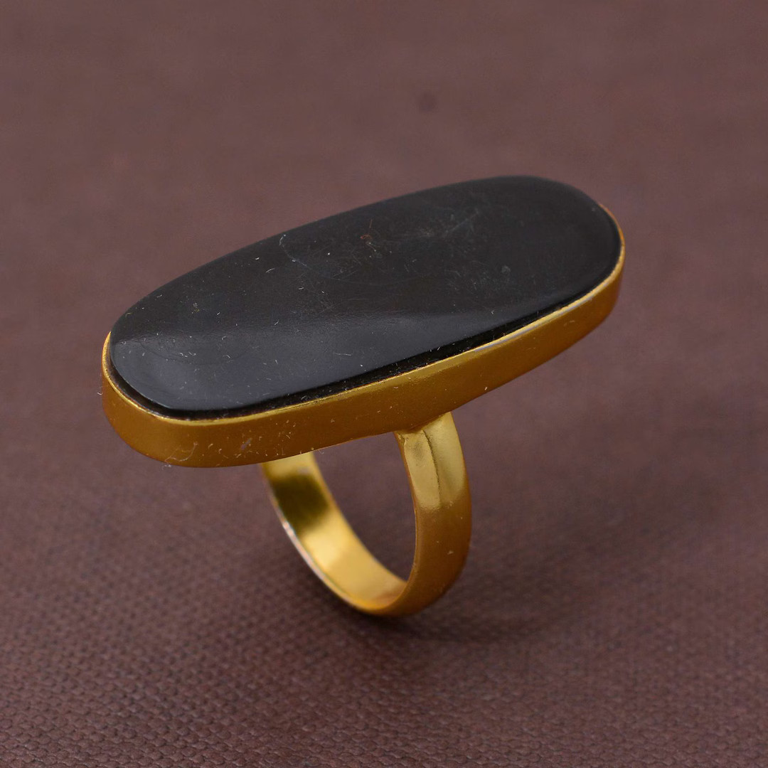 Black Onyx Stone Brass Ring, Traditional Brass Ring, Gold Plated Brass Ring, Handmade Ring, Girl ... | Etsy (US)