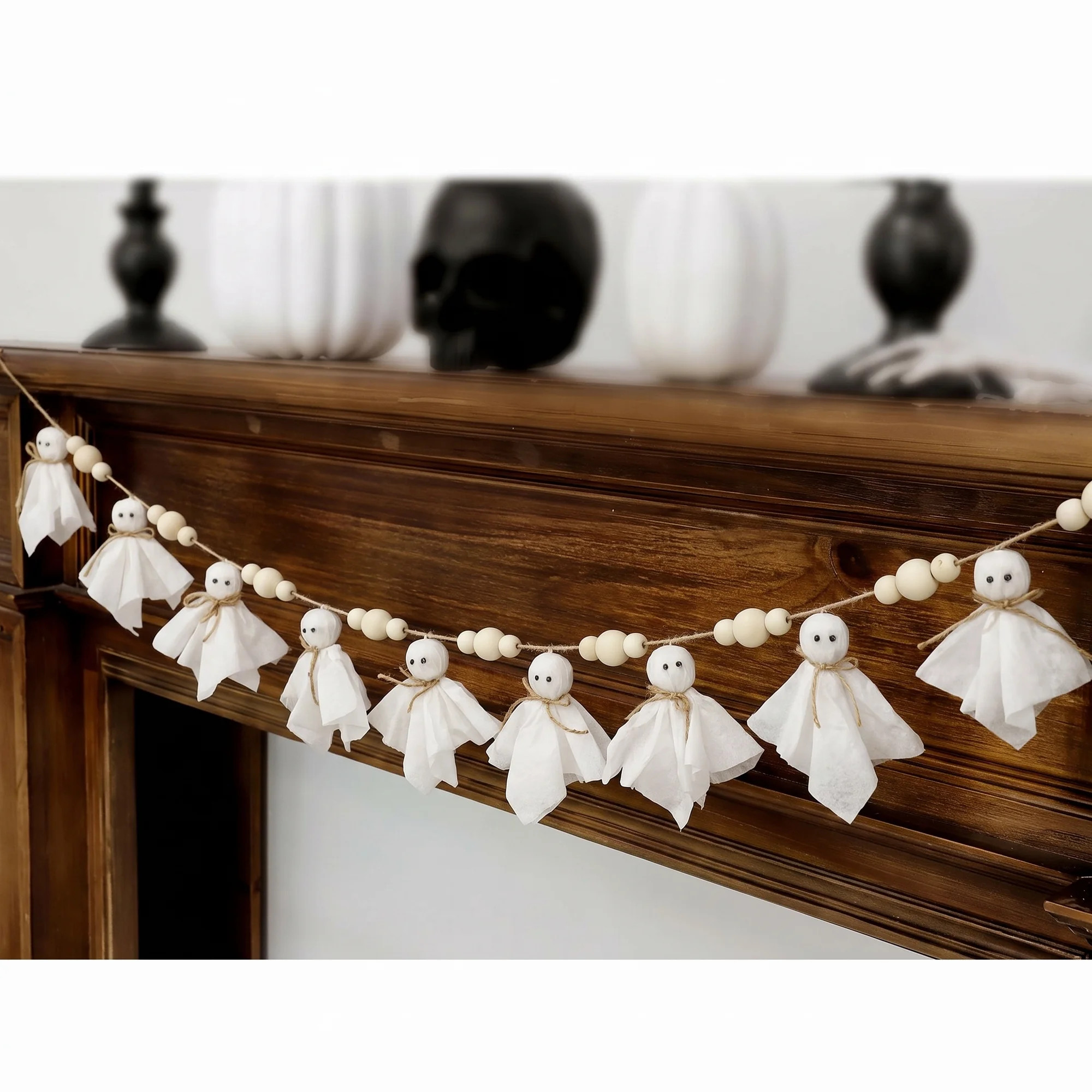 TETOU 4Ft Cute Halloween Ghost with Wooden Beads Garlands, Hanging Ghost Garland for Vintage Hall... | Walmart (US)
