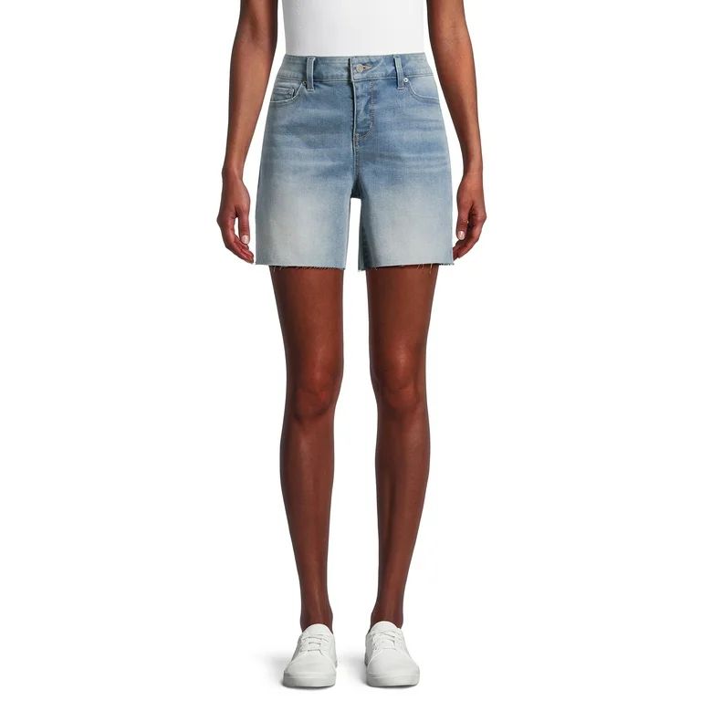 Time and Tru Women's Mid-Rise Raw Hem Denim Shorts, 6” Inseam, Sizes 2-20 - Walmart.com | Walmart (US)
