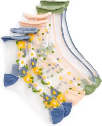 Kids' Assorted 3-Pack Sheer Floral Quarter Socks | Nordstrom