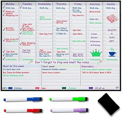 Magnetic Weekly Planner Fridge Whiteboard - Weekly Meal Planner - Family Planner - Get organised ... | Amazon (UK)