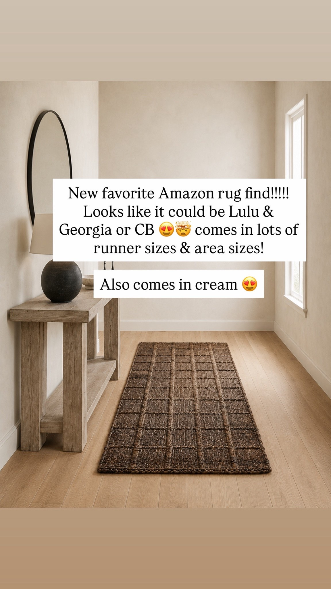 New favorite Amazon rug find!!!!! Looks like it could be Lulu & Georgia or CB 😍🤯 comes in lots of runner sizes & area sizes! 

Also comes in cream 😍