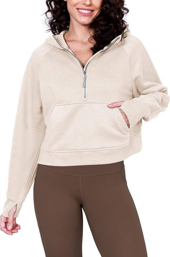 ODODOS Half-Zip Hoodies for Women Fleece Lined Cropped Sweatshirts Pullover Long Sleeve Sweater T... | Amazon (US)