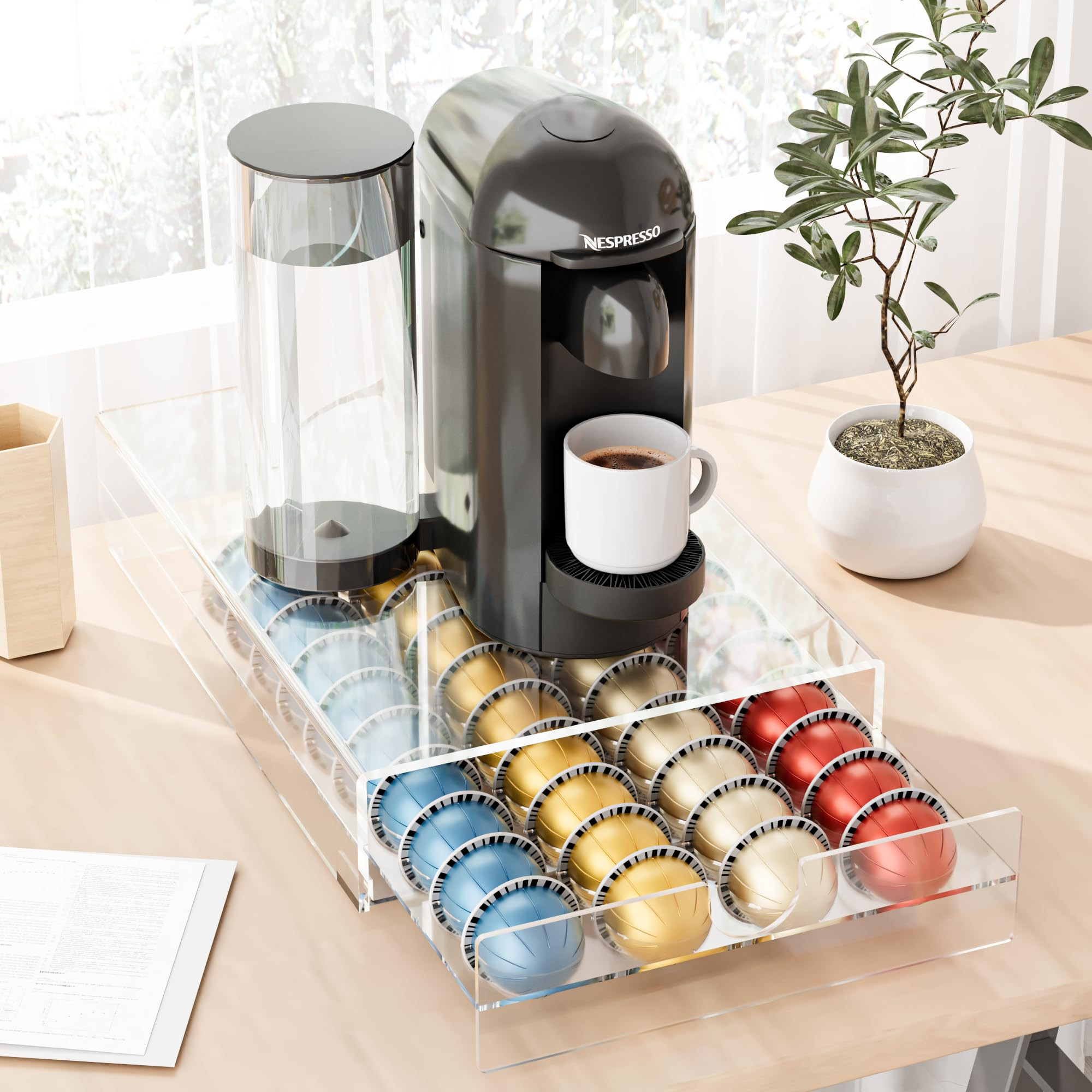 Acrylic Coffee Pod Organizer for Nespresso Vertuo Pod Holder 40 Pods Clear Vertuo Pod Storage Dra... | Amazon (US)