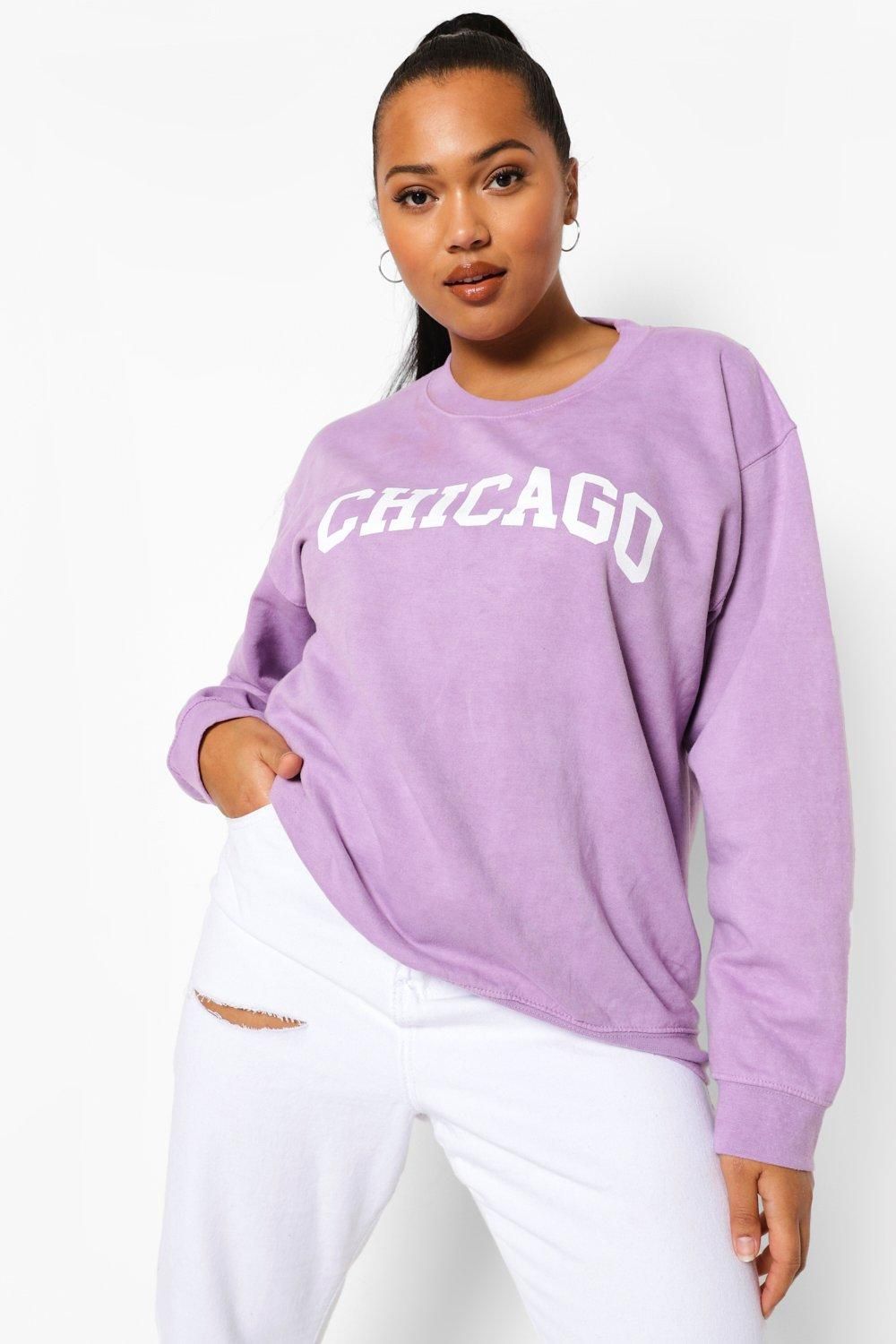Womens Plus Chicago Printed Sweatshirt - Purple - 20/22 | Boohoo.com (US & CA)