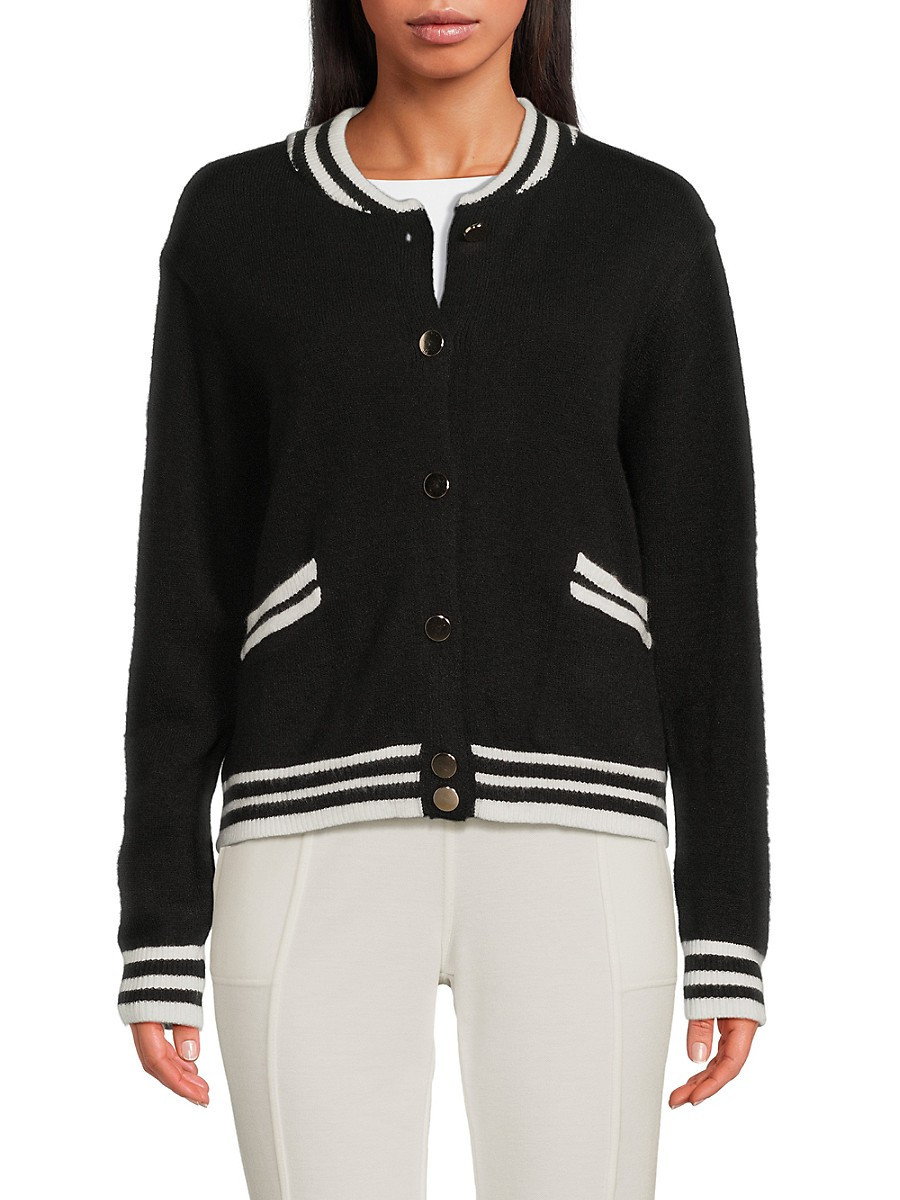 Nanette Nanette Lepore Women's Striped Trim Button Cardigan - Very Black - Size M | Saks Fifth Avenue OFF 5TH