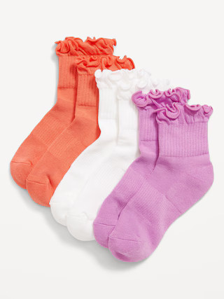Ruffle-Cuff Quarter-Crew Performance Socks 3-Pack for Girls | Old Navy (US)