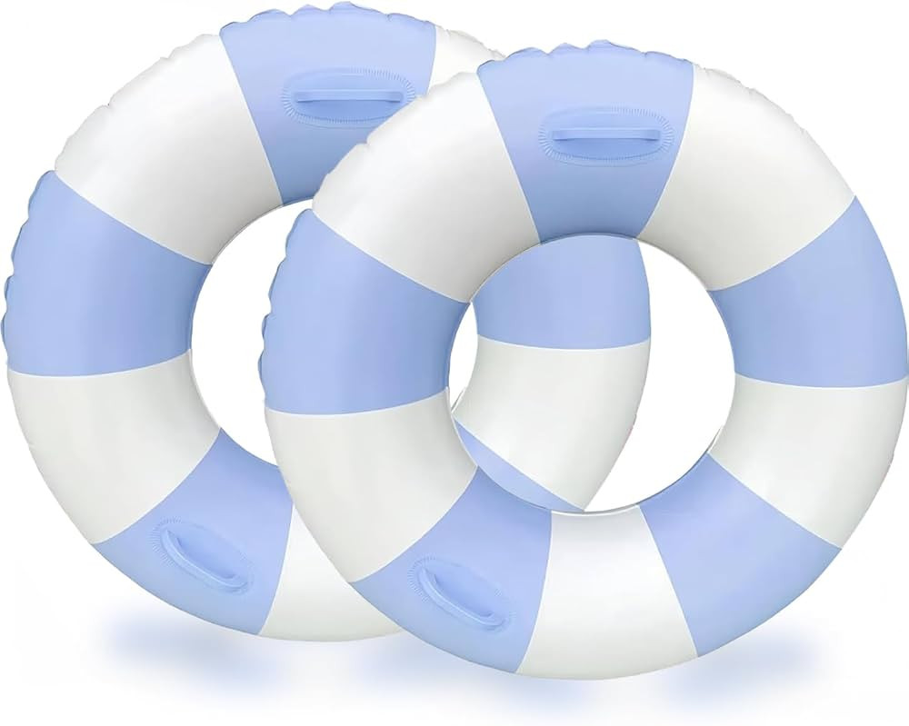 2PCS Stripe Pool Swim Ring with Handles Inflatable Pool Floats Water Fun Large Adult Swimming Poo... | Amazon (US)