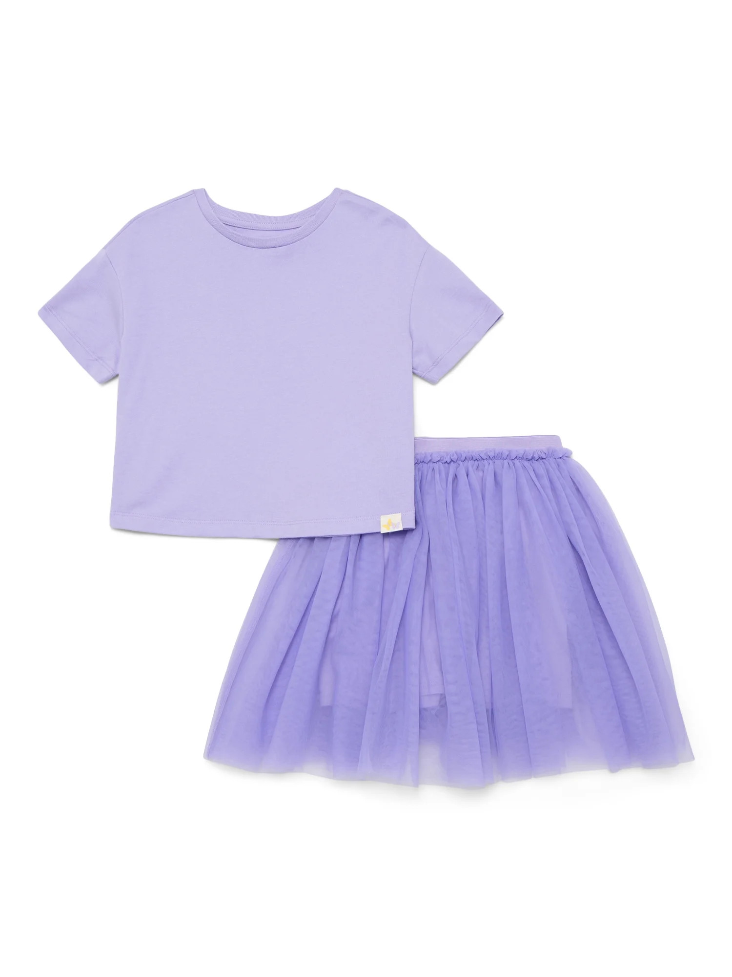 Wonder Nation Little Girls Boxy Tee and Tutu Skirt Set, 2-Piece, Sizes 4-10 - Walmart.com | Walmart (US)