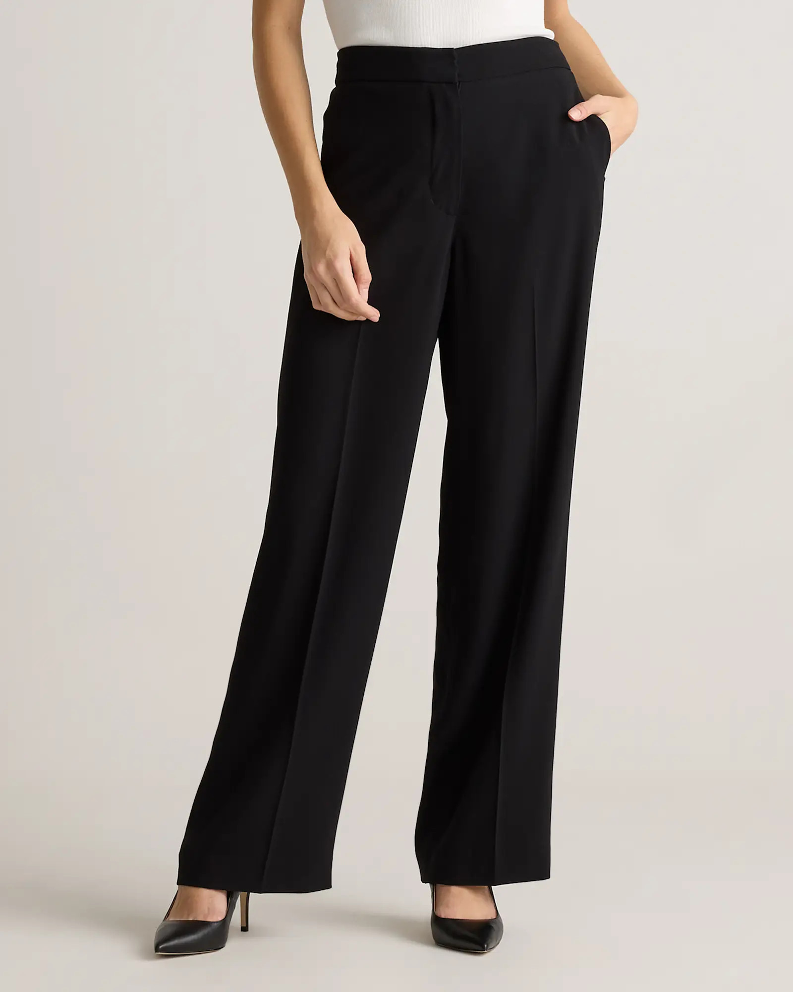 Stretch Crepe Classic Trouser Pants in Textured Black | Quince