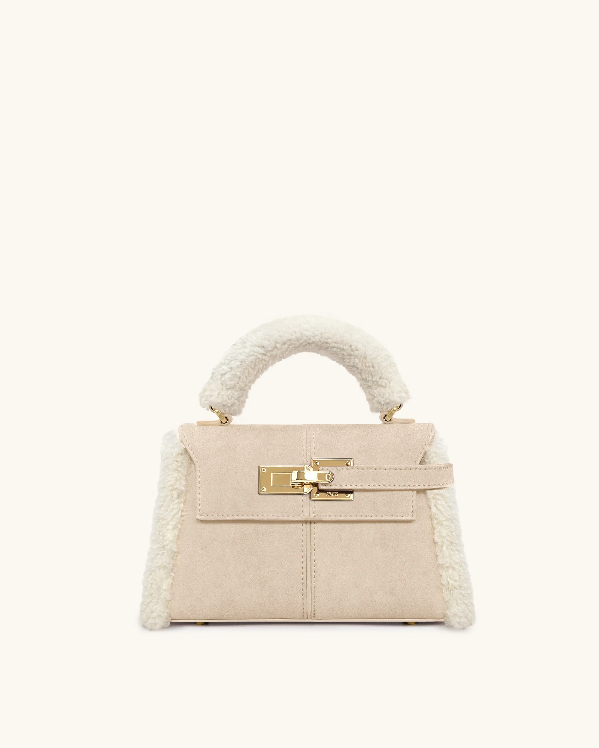 Elise Faux Suede Shearling Trim Top Handle Bag - Taupe | JW PEI US