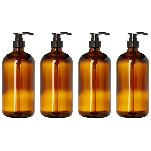 kitchentoolz 32 Ounce Large Amber Glass Boston Bottles w Black Pumps. Lotions, Soaps, and Deterge... | Walmart (US)
