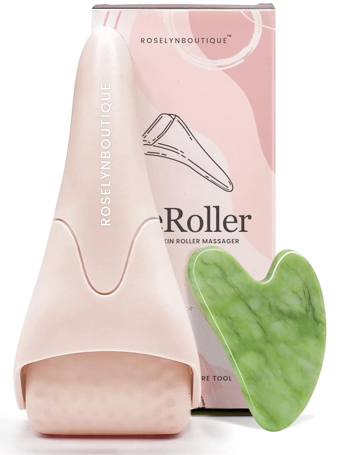 ROSELYNBOUTIQUE Ice Roller for Face & Gua Sha Facial Tools - Wrinkles Fine Lines Puffiness Massager Facial Skin Care Tools - Self Care Gifts for Men Women (Beige) | Amazon (US)