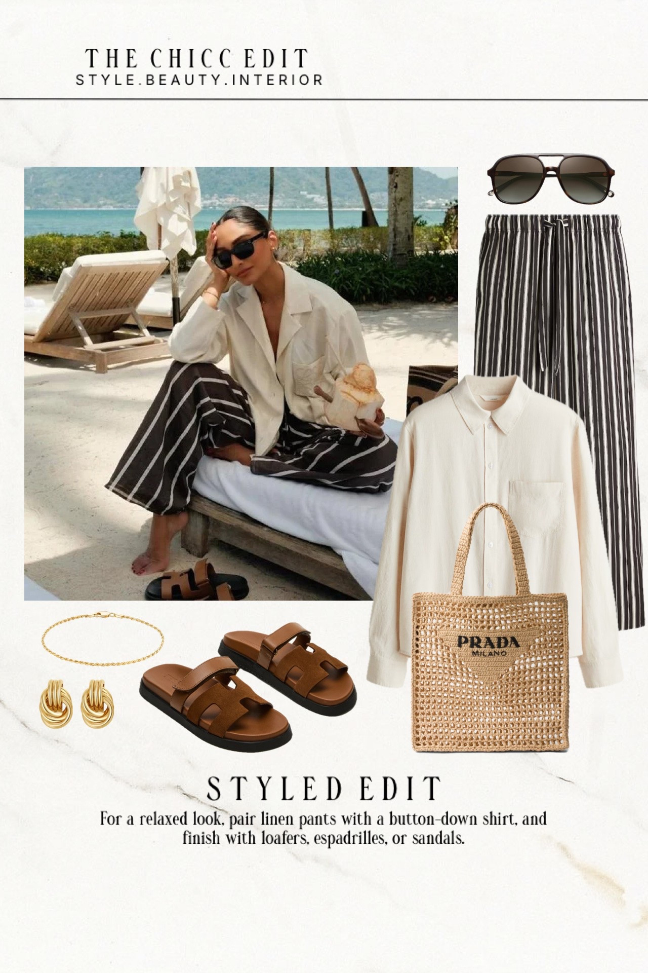 Shop the look 🖤

#outfit #prada #jewelry #resort #vacation Slides sandals pants sunglasses linen shirt hat

#LTKootd #LTKgrwm #LTKTravel