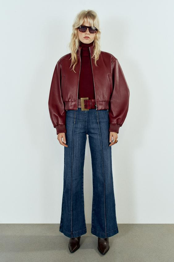 Zara - Cropped Bomber Jacket With Shoulder Pads - Red - M - Woman | Zara US