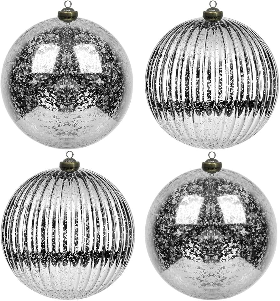 KI Store Mercury Christmas Ball Ornaments Silver Set of 4 Extra Large Hanging Tree Ball Ornament ... | Amazon (US)