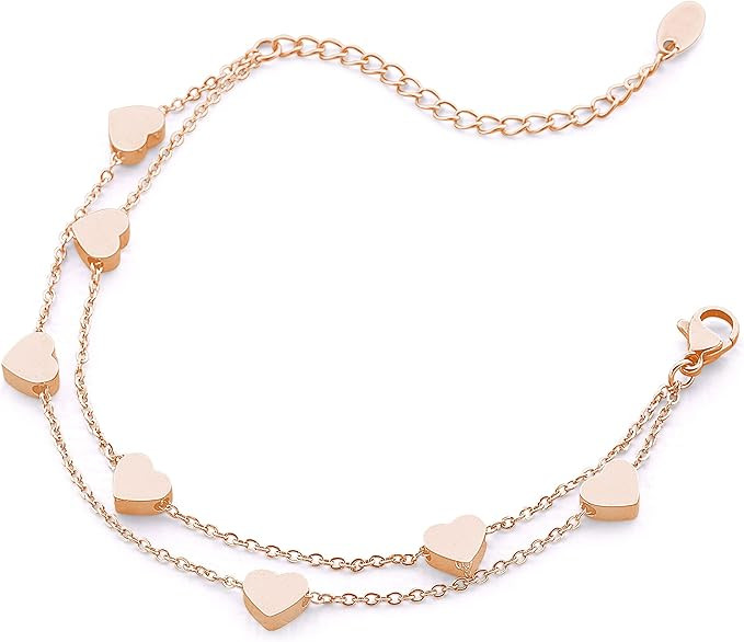 Pera Jewelry Heart Bracelets, 14K Gold Plated and Silver Plated Layered Chain Heart Bracelets for... | Amazon (US)