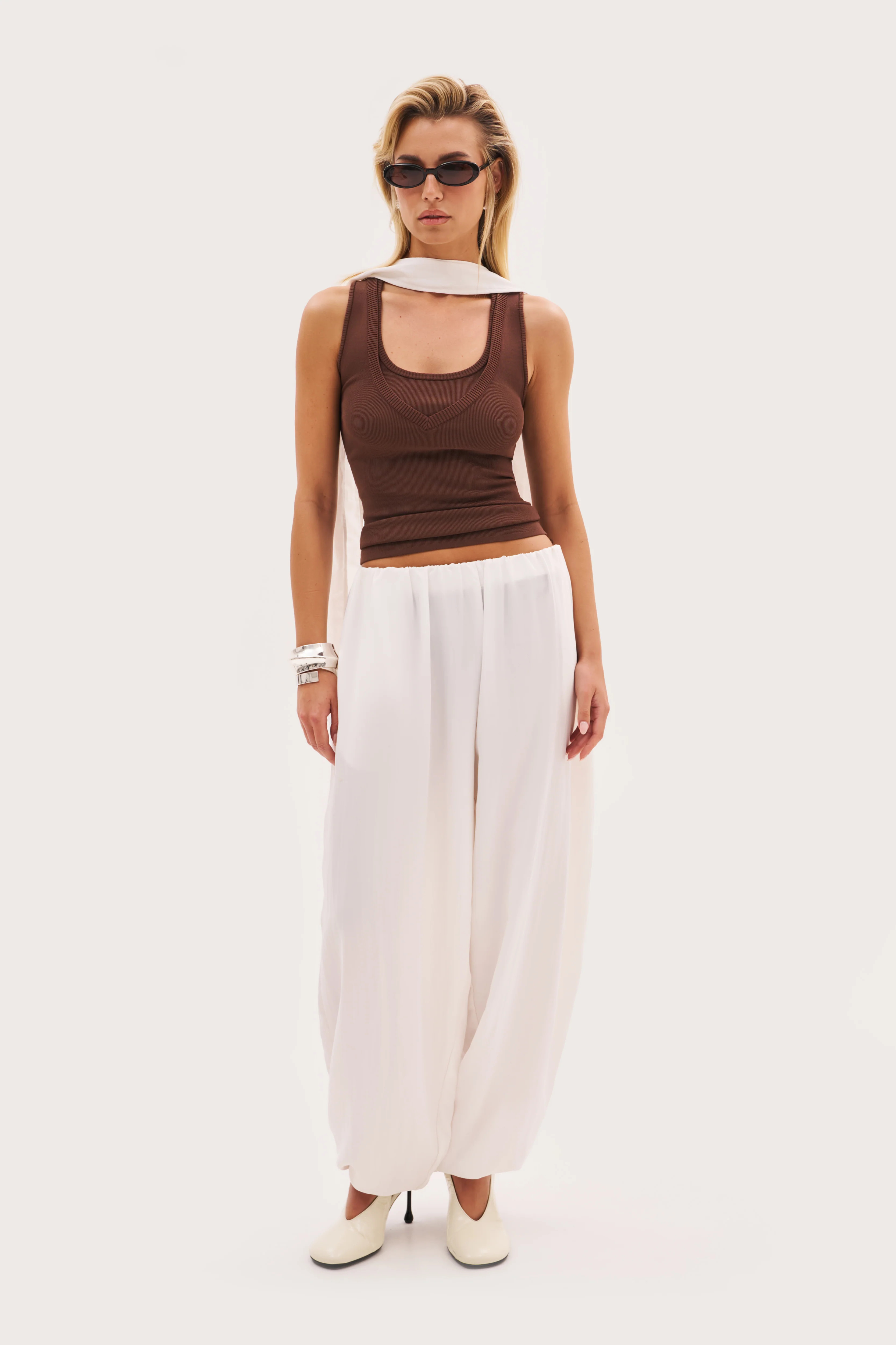 Maebe Scarf Tie Waist Balloon Pants - Off White | Maebe UK
